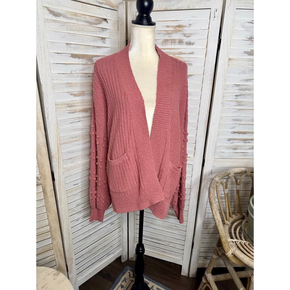 MADEWELL Women's M Bauble Pom Pom Cotton Knit Cardigan Sweater Dusty Rose Boho - Picture 4 of 16